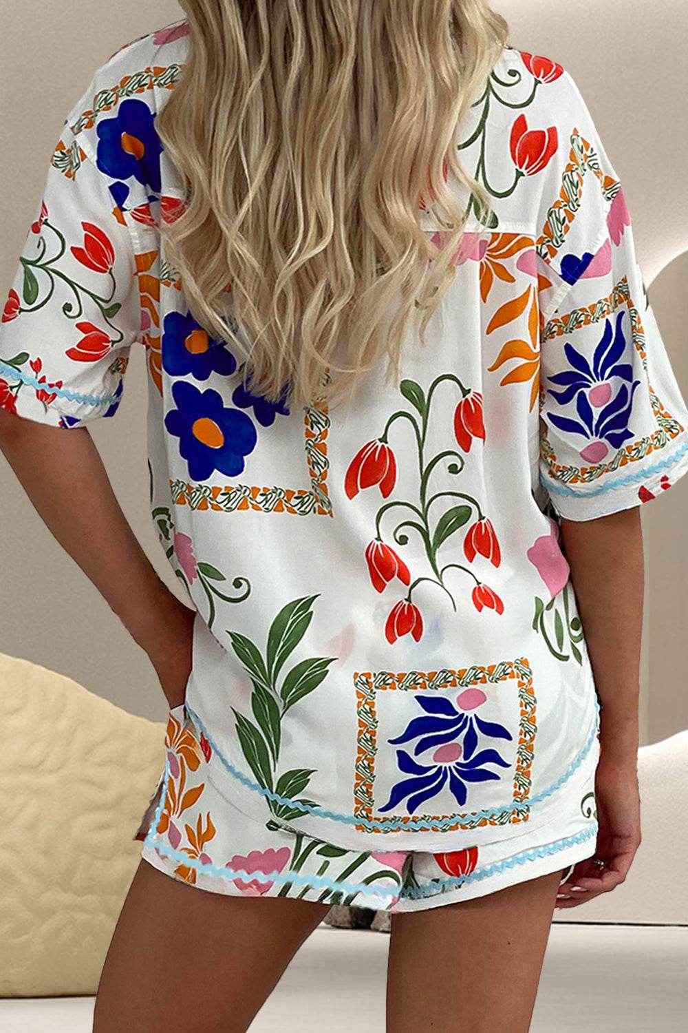 Printed Button Up Half Sleeve Top and Shorts Set - DaTrendStore.Com