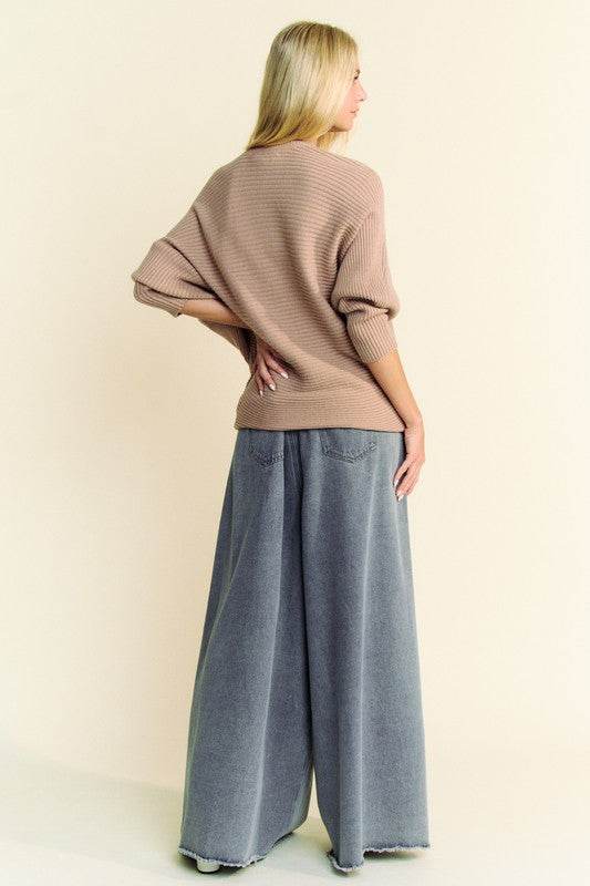 Davi & Dani Round Neck Batwing Sleeve Sweater - DaTrendStore.Com