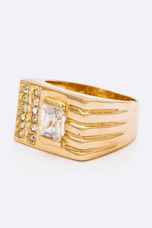 Crystal Square Unisex Gold Ring