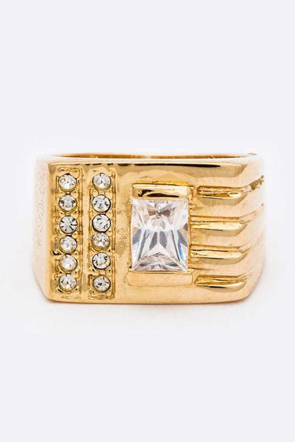 Crystal Square Unisex Gold Ring