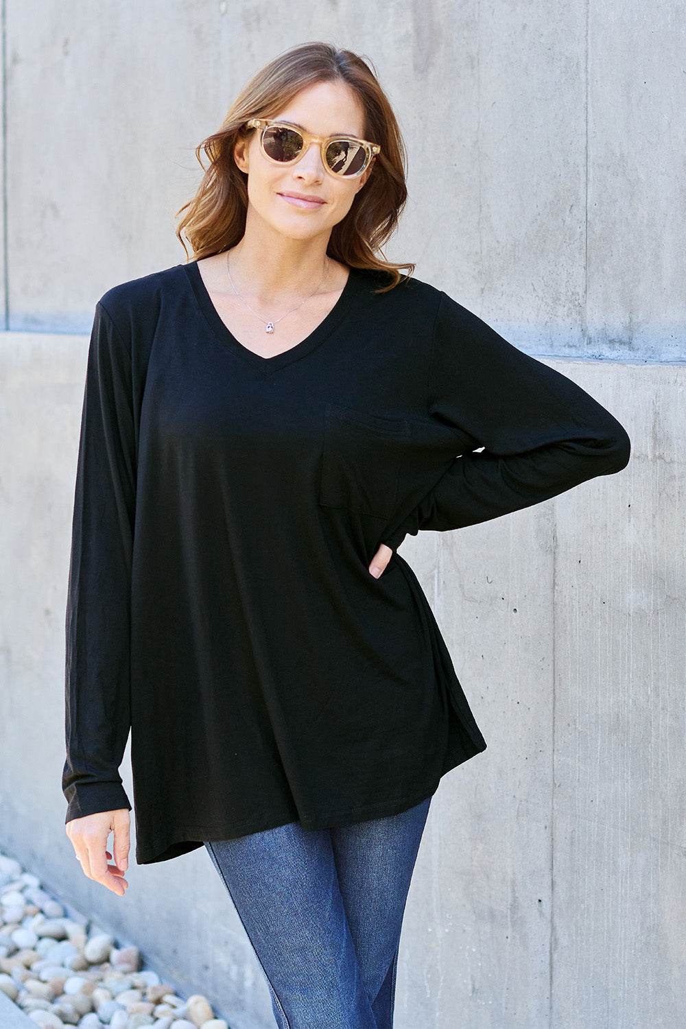 Basic Bae Full Size V-Neck Long Sleeve Top - DaTrendStore.Com