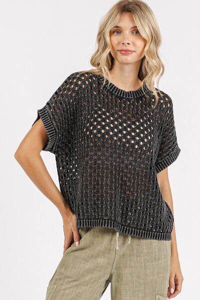 Mittoshop Mineral Wash Openwork Short Sleeve Knit Cover Up - DaTrendStore.Com
