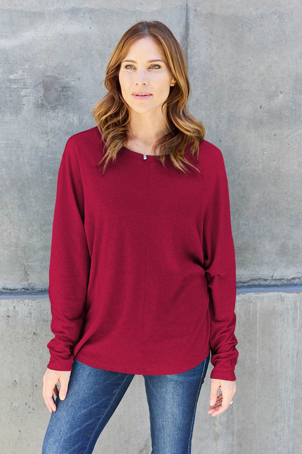 Double Take Full Size Round Neck Long Sleeve T-Shirt - DaTrendStore.Com