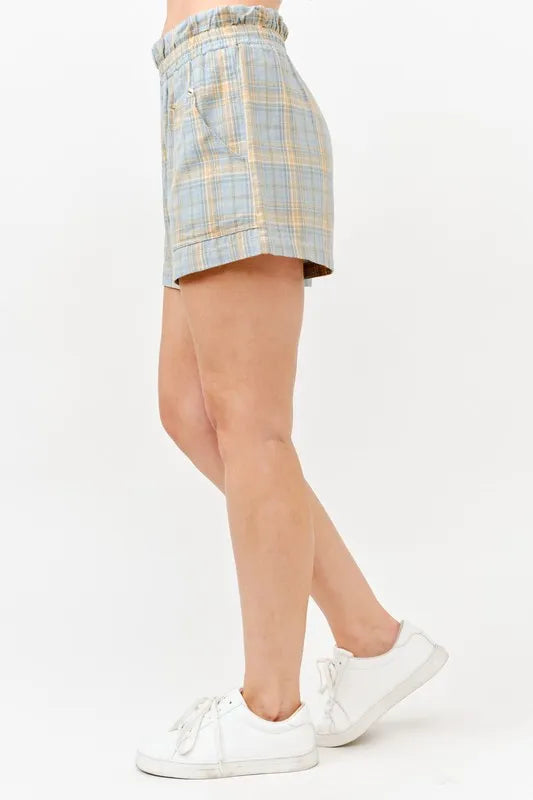 And The Why Blue Plaid Smocked Shorts