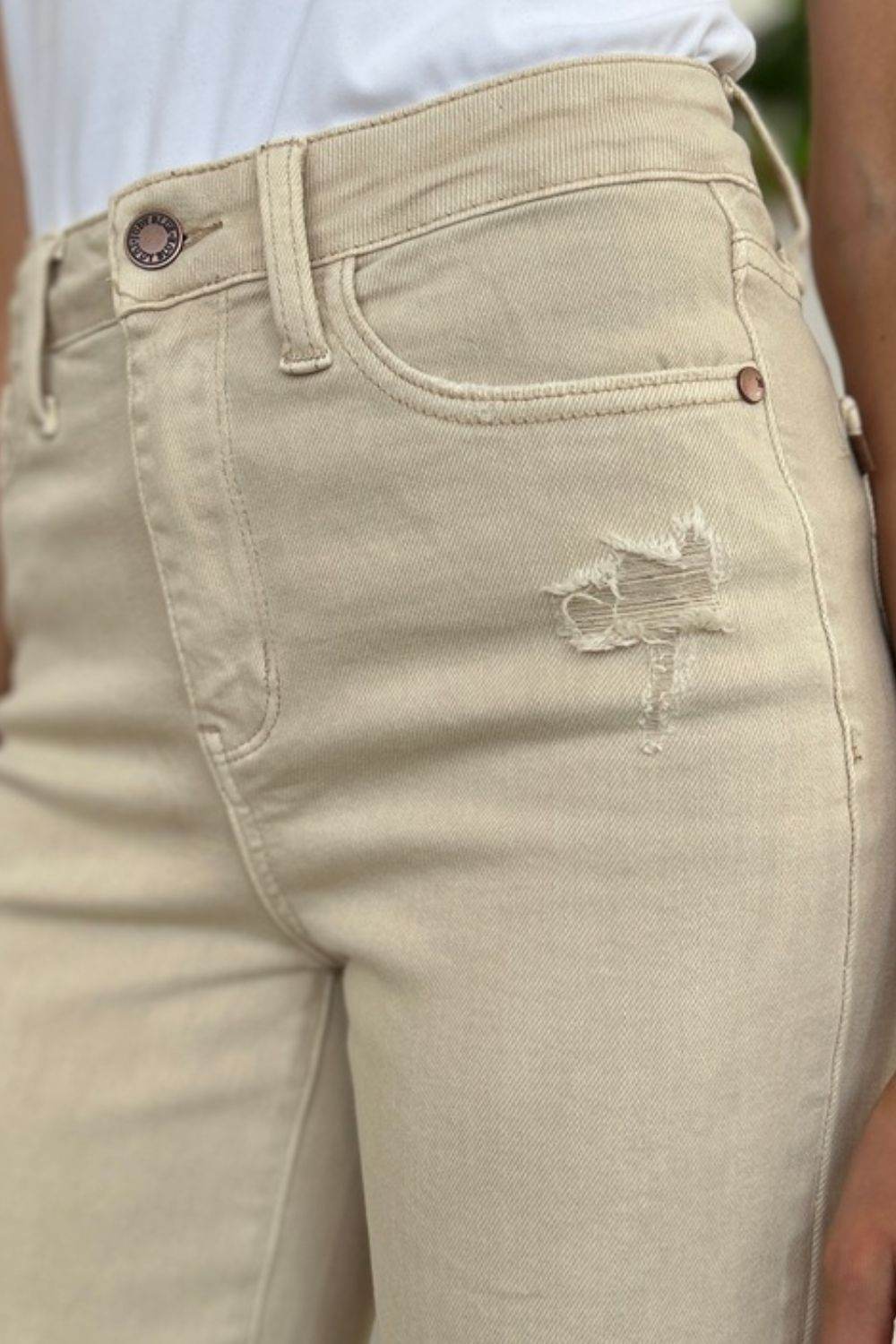 Judy Blue Full Size High Waist Distressed Wide Leg Jeans - DaTrendStore.Com