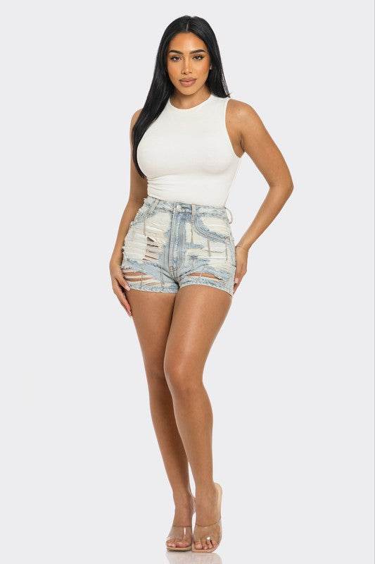 Rebel Spirit Distressed Denim Shorts - DaTrendStore.Com