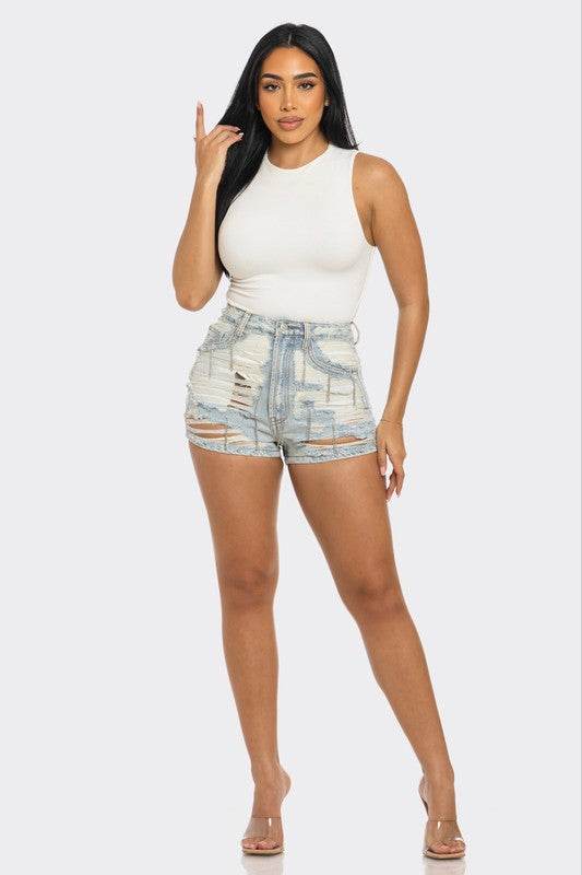 Rebel Spirit Distressed Denim Shorts - DaTrendStore.Com