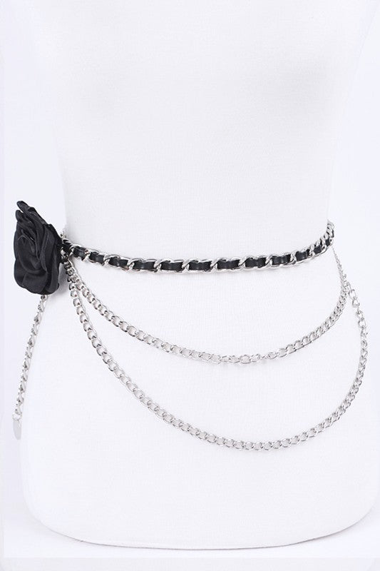 Plus Size Satin Flower Iconic Chain Belt