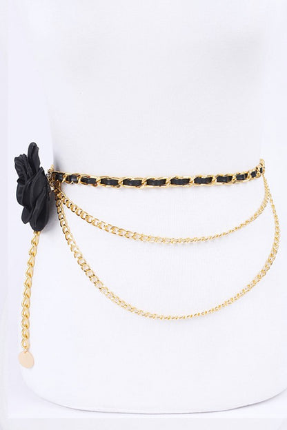 Plus Size Satin Flower Iconic Chain Belt