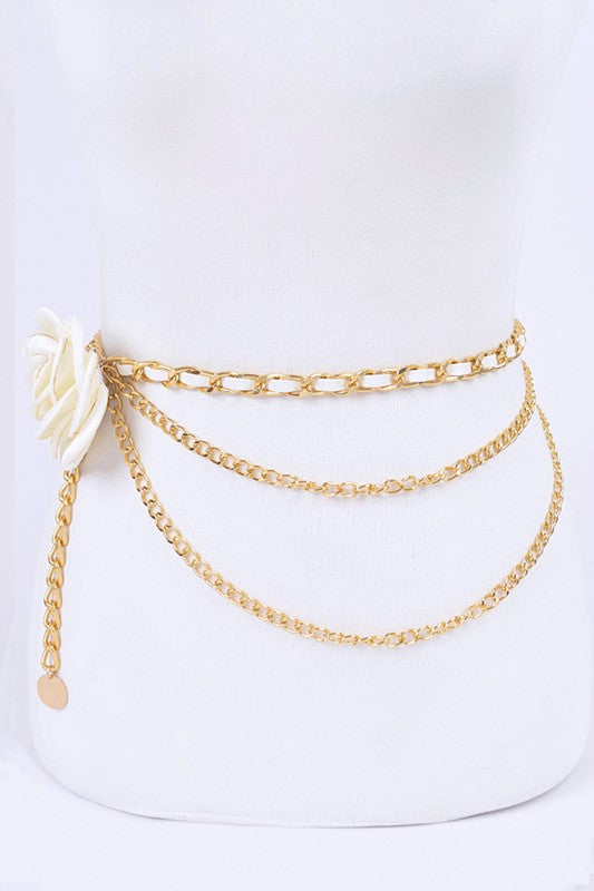 Satin Flower Iconic Layered Chain Belt