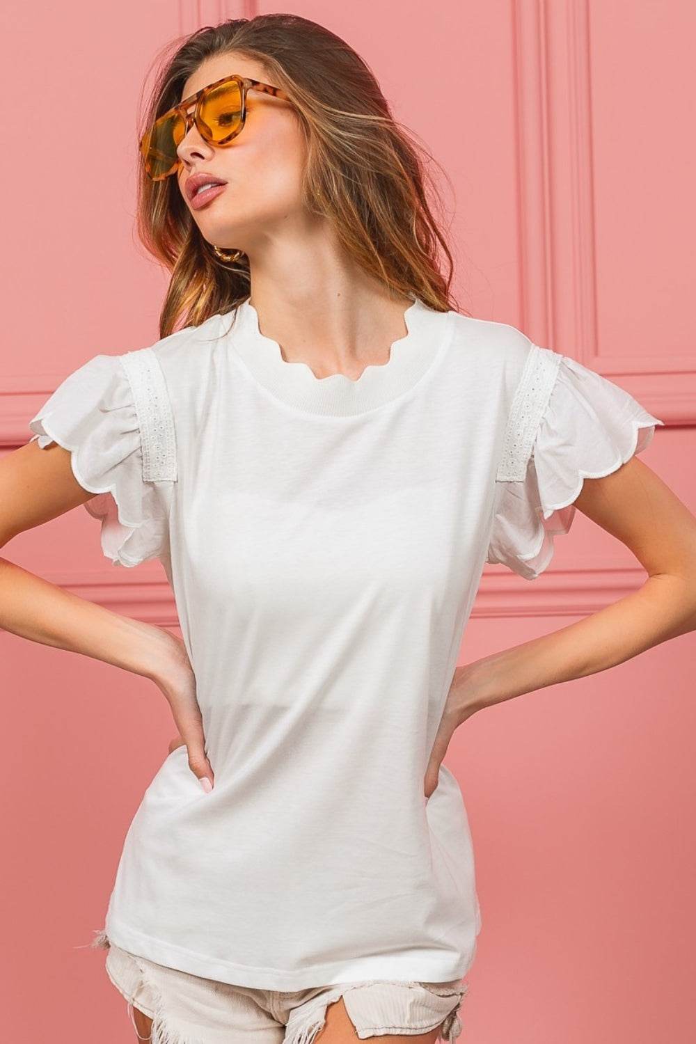 BiBi Scallop Edged Lace Trim Top - DaTrendStore.Com