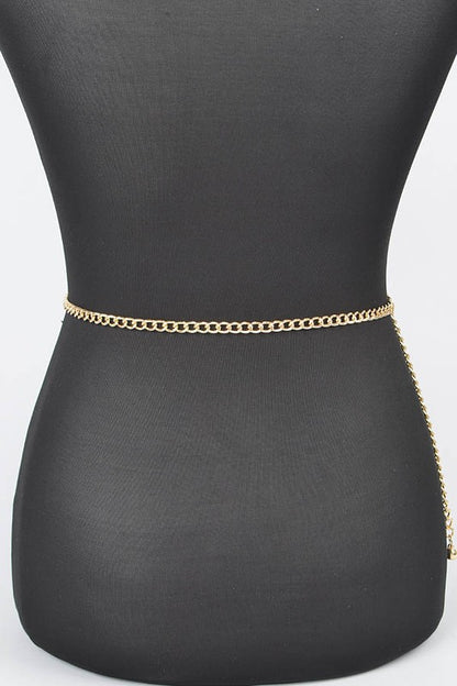 PLUS SIZE RHINESTONE PEARL STATION CHAIN BELT