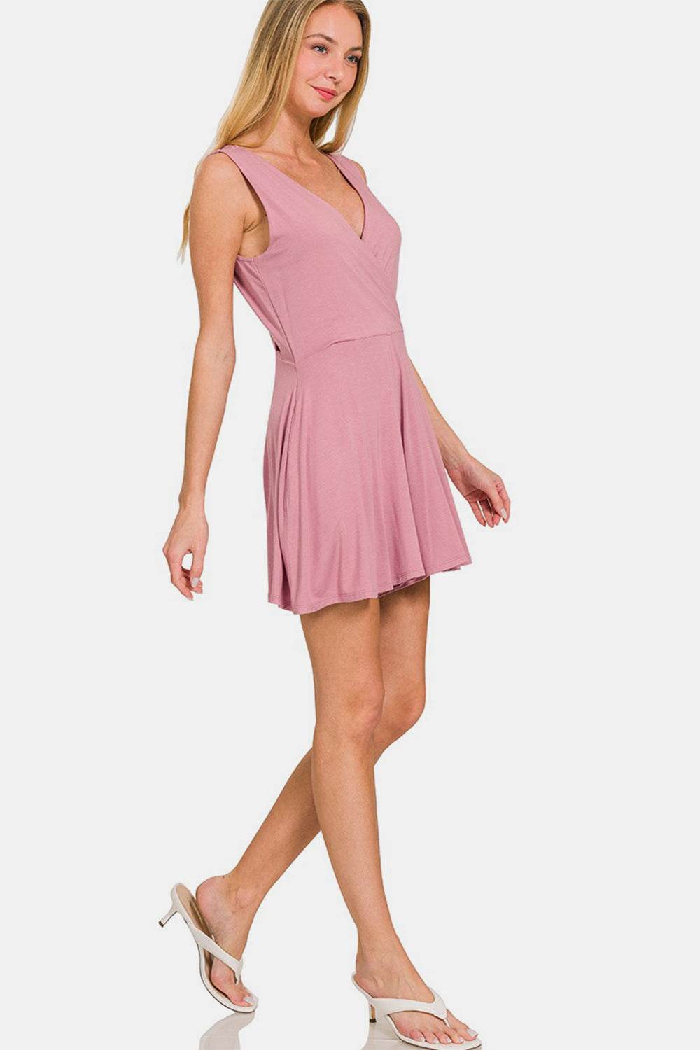 Zenana Surplice Neckline Sleeveless Romper - DaTrendStore.Com