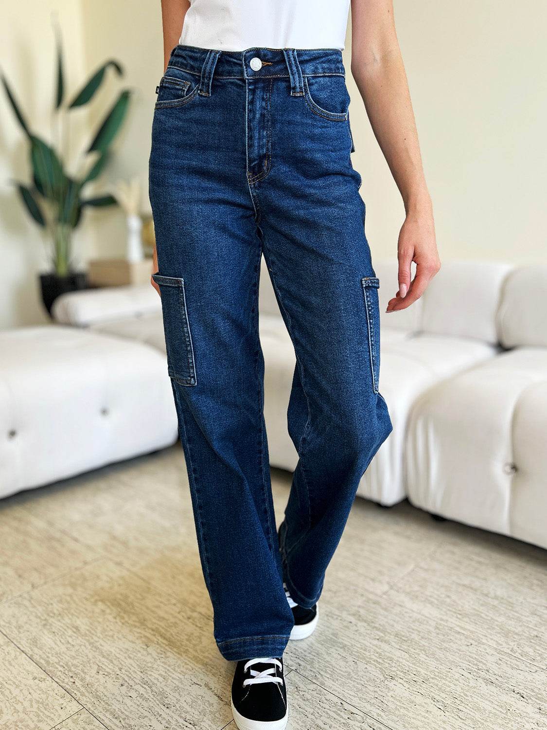 Judy Blue Full Size High Waist Straight Cargo Jeans - DaTrendStore.Com