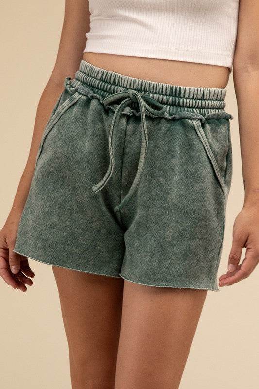 Acid Wash Fleece Drawstring Shorts with Pockets - DaTrendStore.Com