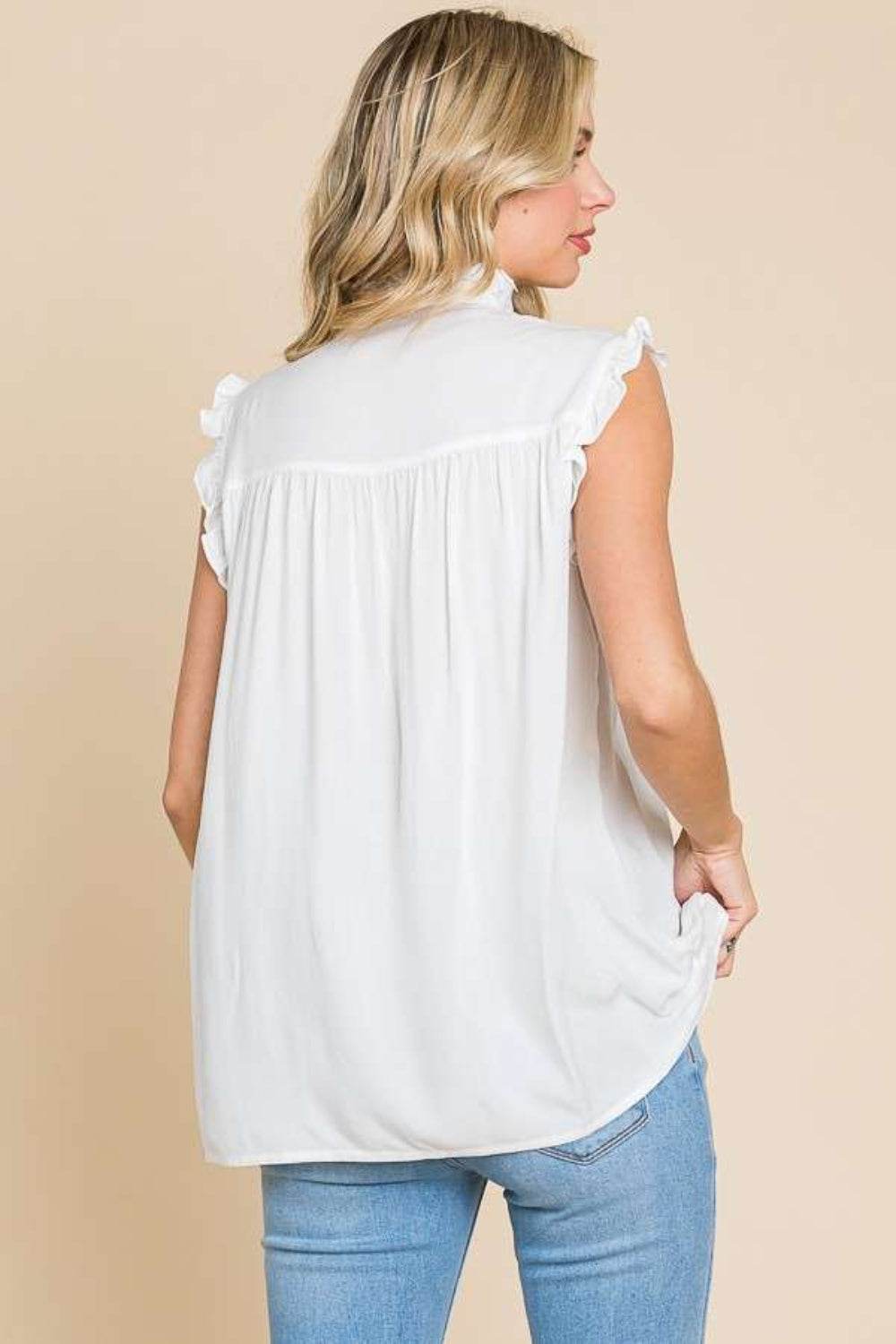 Culture Code Full Size Frill Edge Smocked Sleeveless Top - DaTrendStore.Com