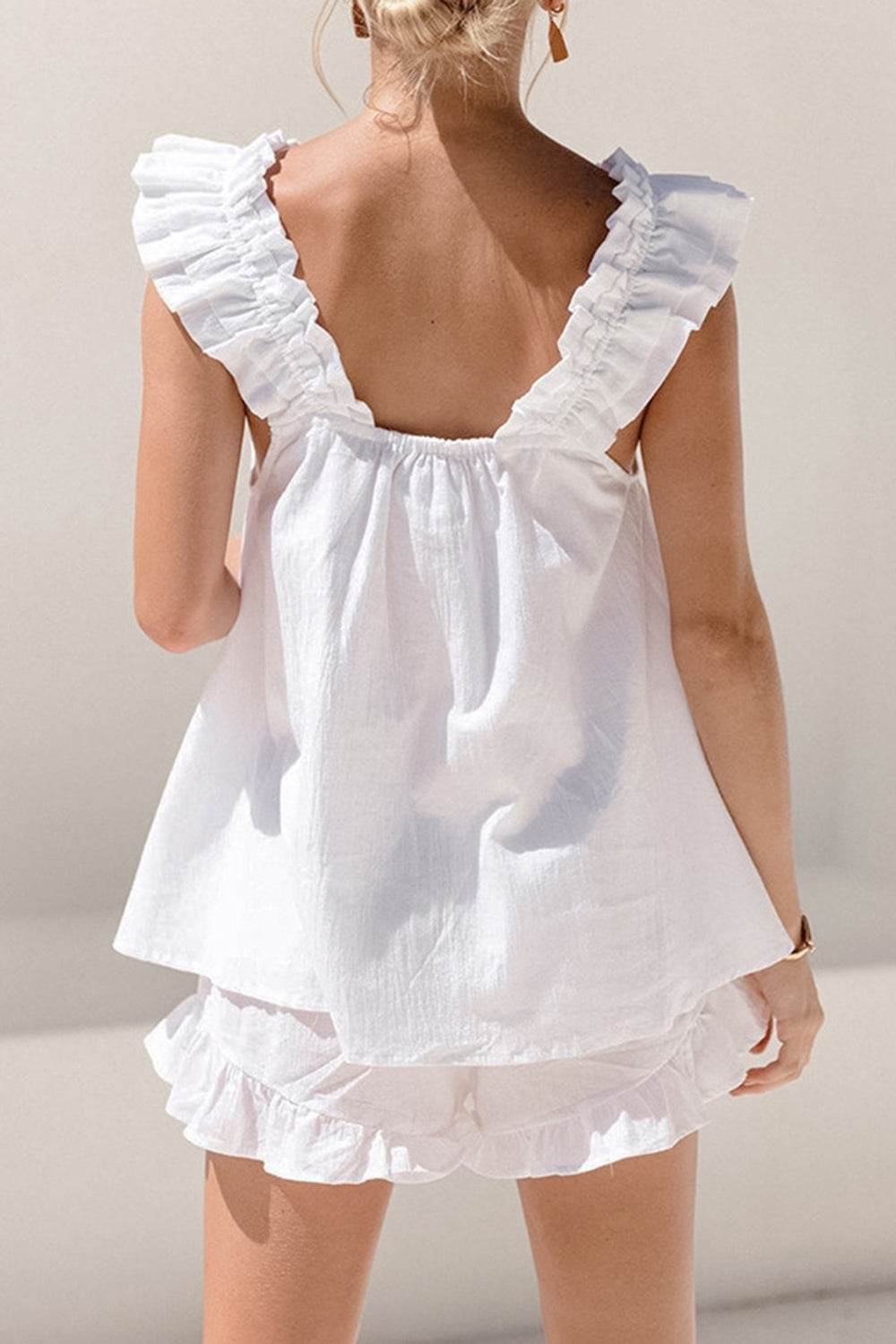 Ruffled Square Neck Top and Shorts Set - DaTrendStore.Com