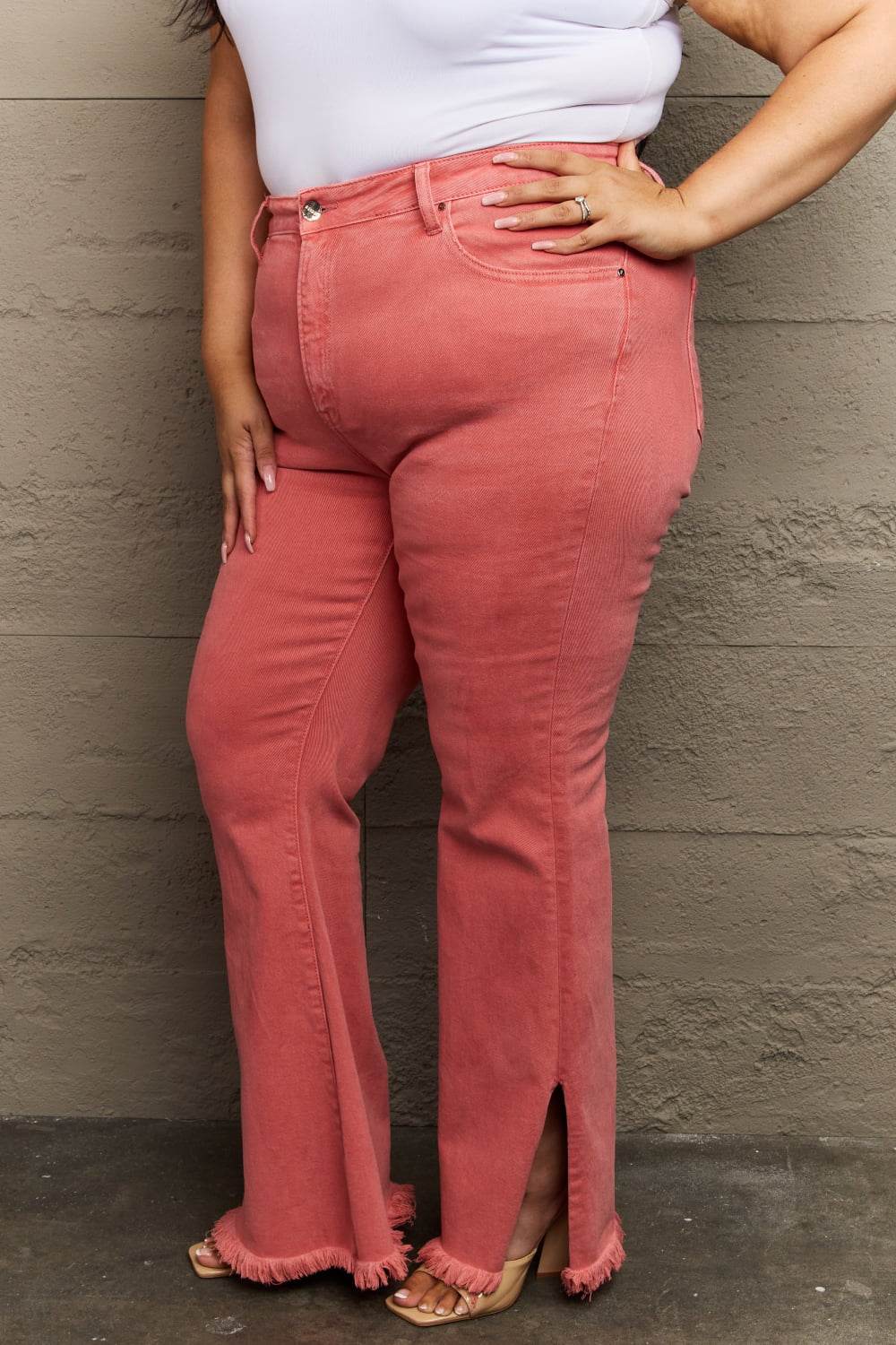 RISEN Bailey Full Size High Waist Side Slit Flare Jeans - DaTrendStore.Com