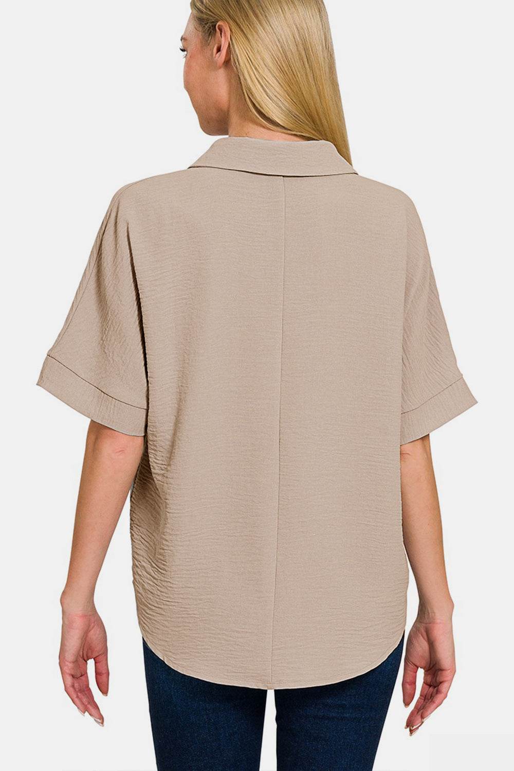 Zenana Texture Collared Neck Short Sleeve Top - DaTrendStore.Com