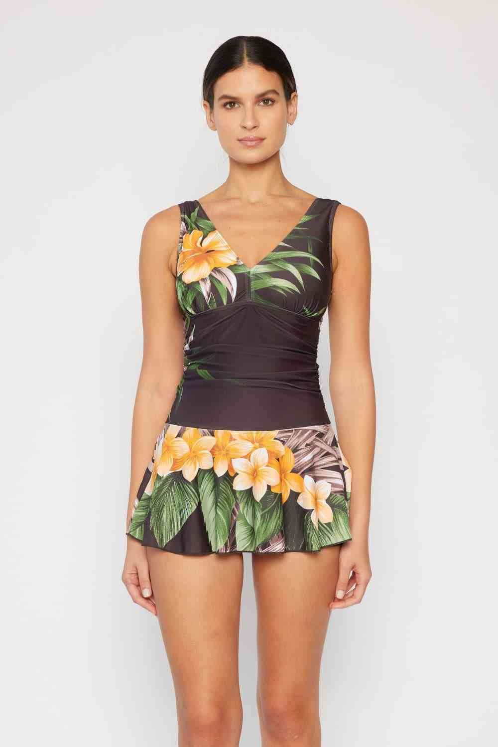 Marina West Swim Full Size Clear Waters Swim Dress in Aloha Brown - DaTrendStore.Com