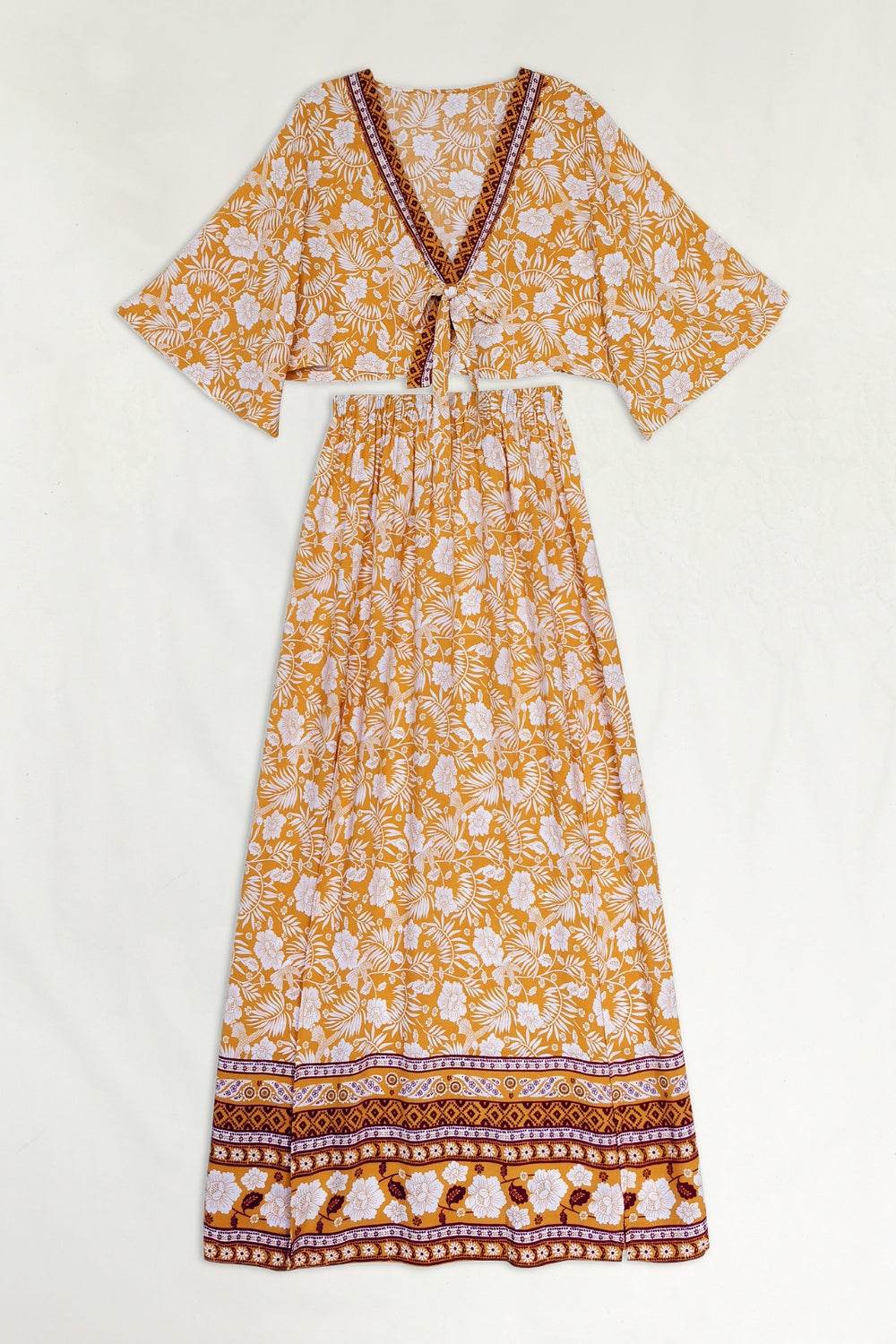 Printed Half Sleeve Top and Slit Skirt Set - DaTrendStore.Com