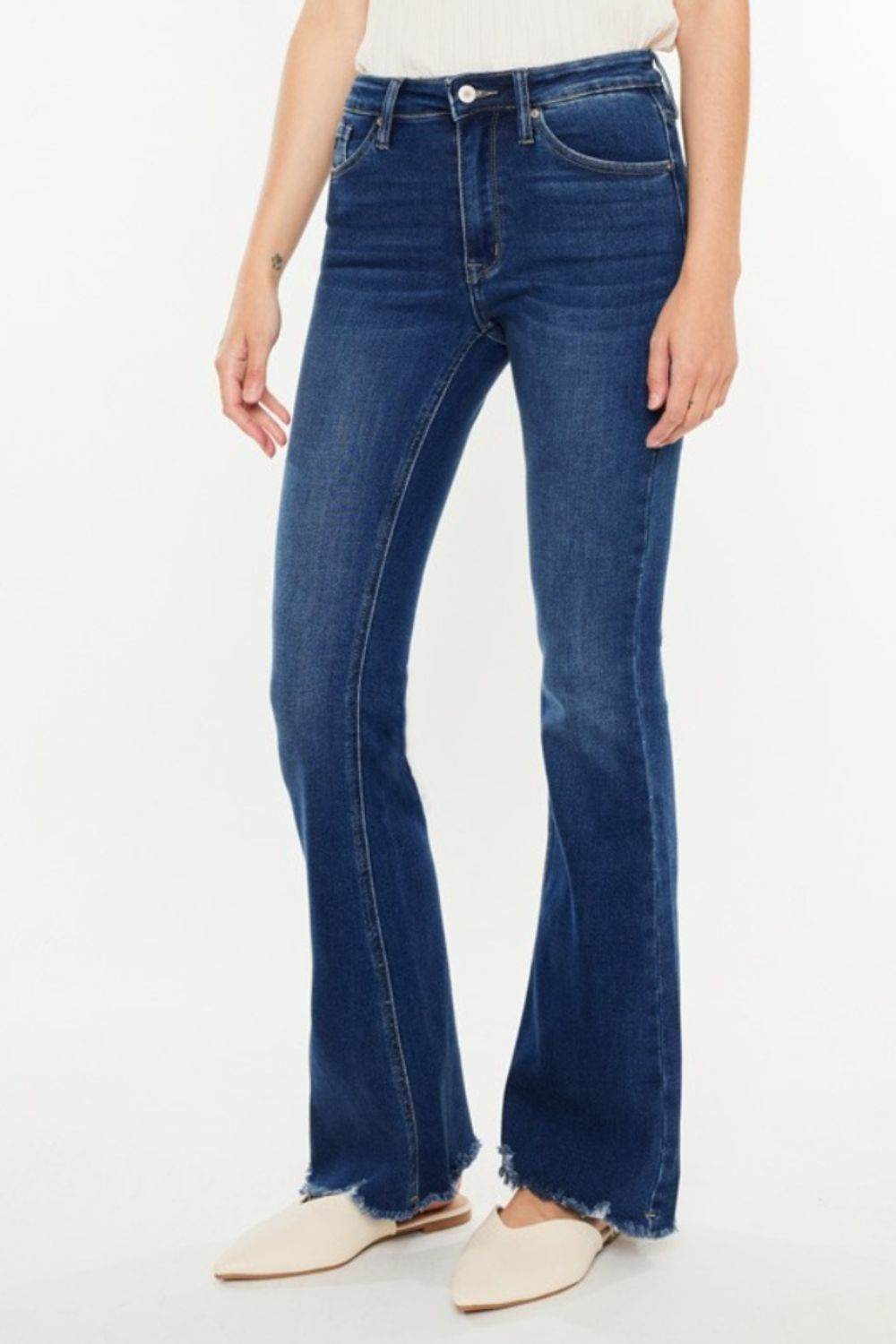 Kancan Cat's Whiskers Raw Hem Flare Jeans - DaTrendStore.Com