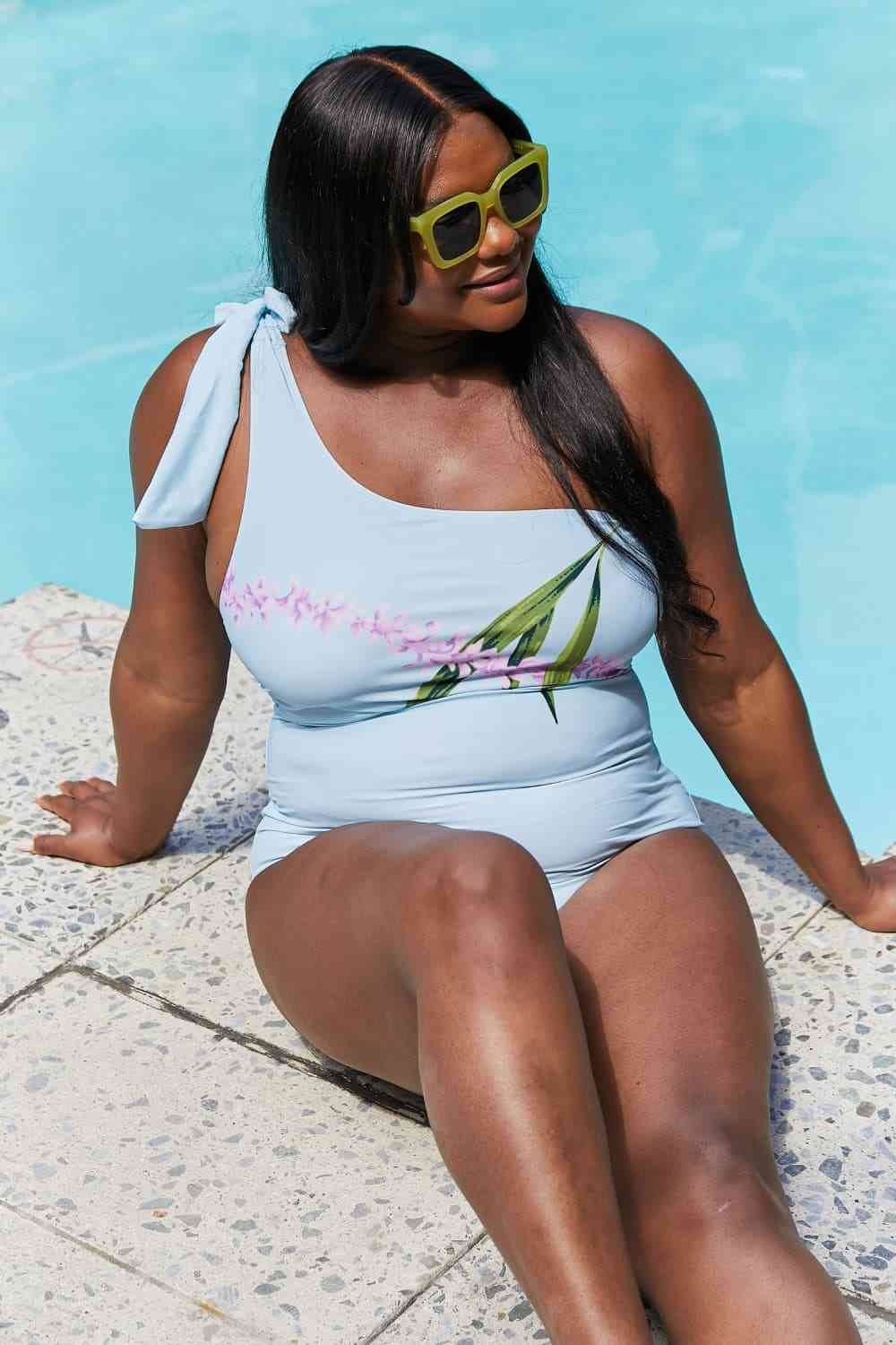 Marina West Swim Vacay Mode One Shoulder Swimsuit in Pastel Blue - DaTrendStore.Com
