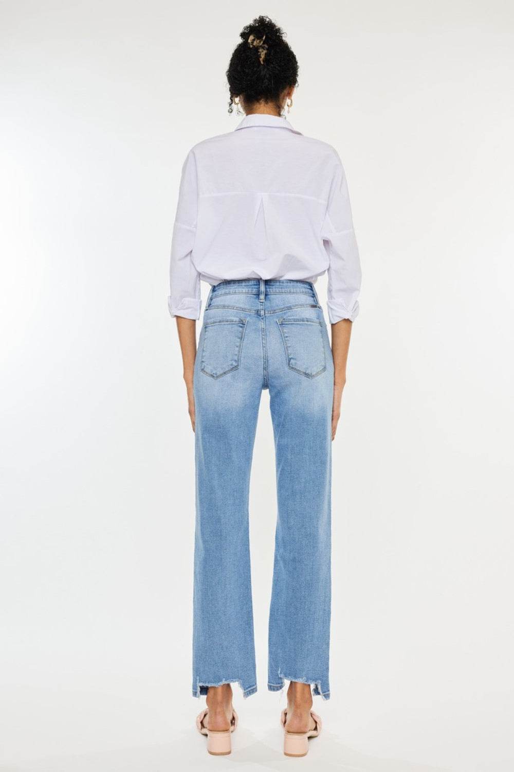 Kancan High Waist Raw Hem Straight Jeans - DaTrendStore.Com