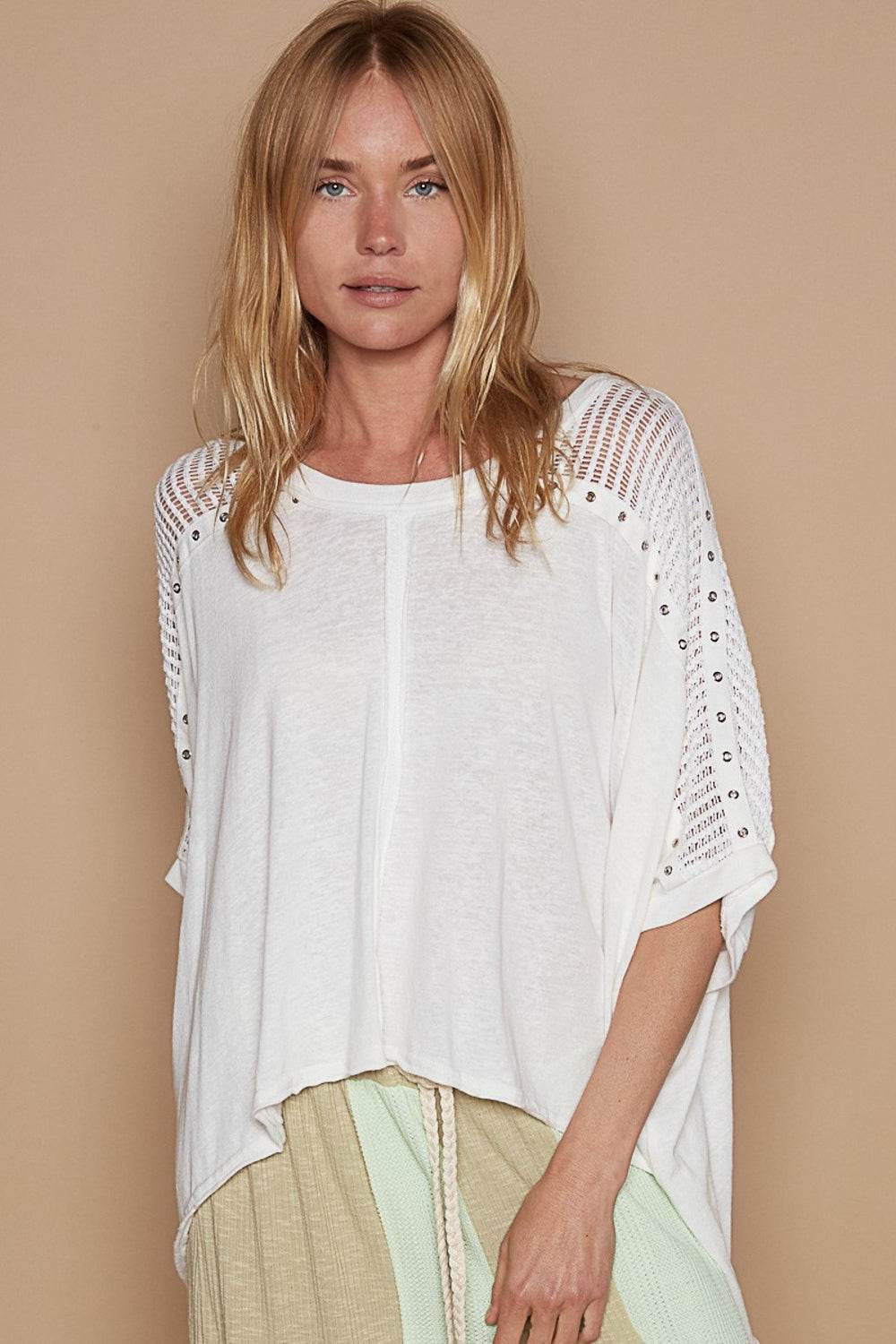 POL Eyelet Detail Studded High-Low Top - DaTrendStore.Com