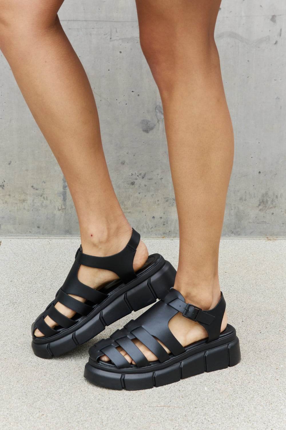 Qupid Platform Cage Stap Sandal in Black - DaTrendStore.Com
