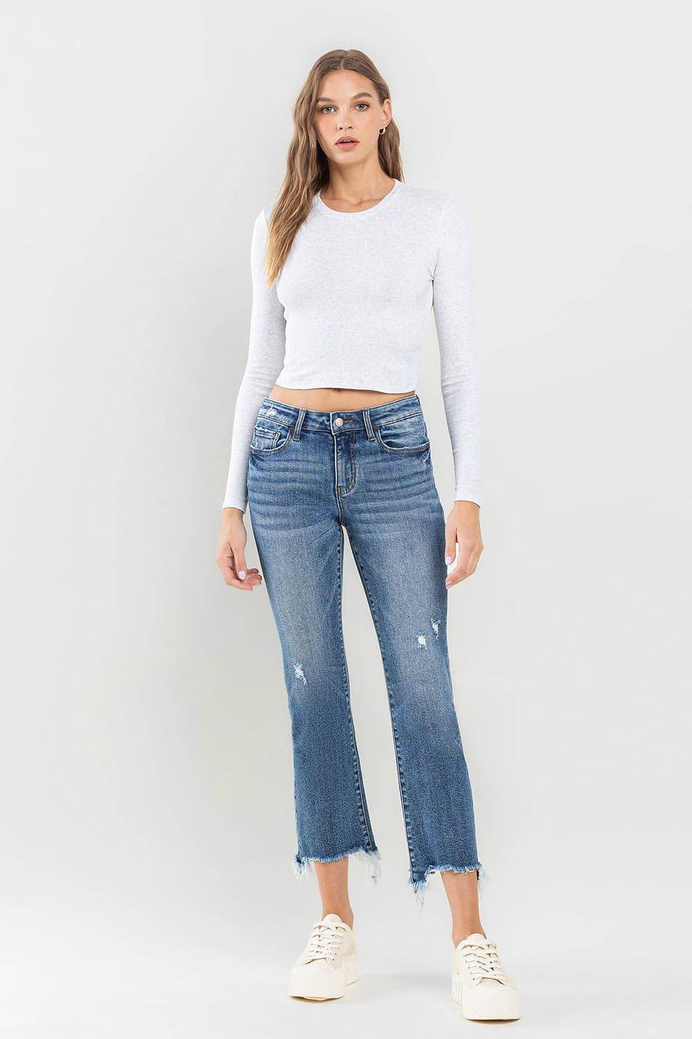 Lovervet Mid Rise Frayed Hem Jeans - DaTrendStore.Com