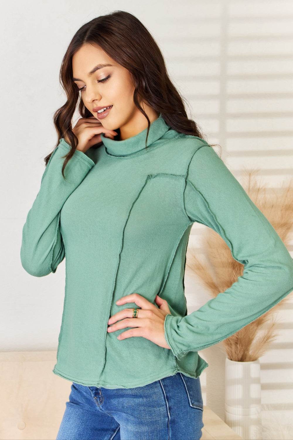 POL Exposed Seam Long Sleeve Knit Top - DaTrendStore.Com