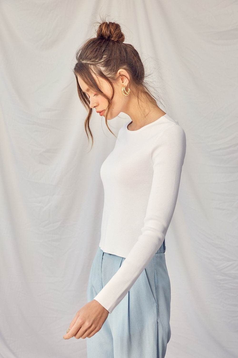 Idem Ditto Twisted Backless Long Sleeve Knit Top - DaTrendStore.Com