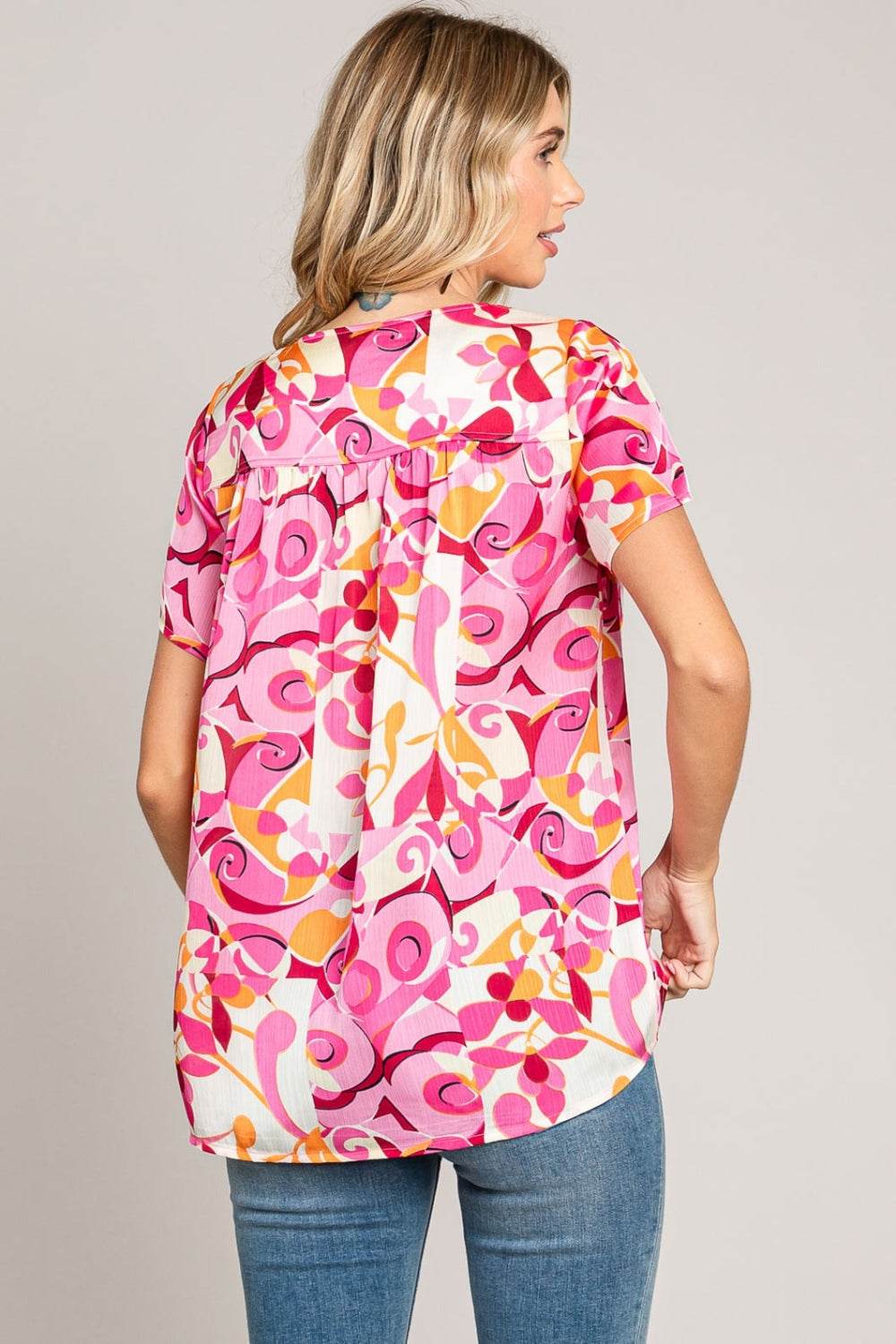 Cotton Bleu by Nu Label Abstract Print Short Sleeve Top - DaTrendStore.Com
