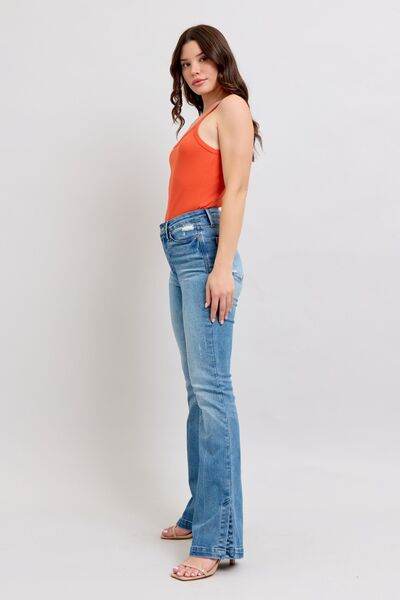 Judy Blue HW Tummy Control Vintage Wash Side Slit Slim Boot Jeans - DaTrendStore.Com
