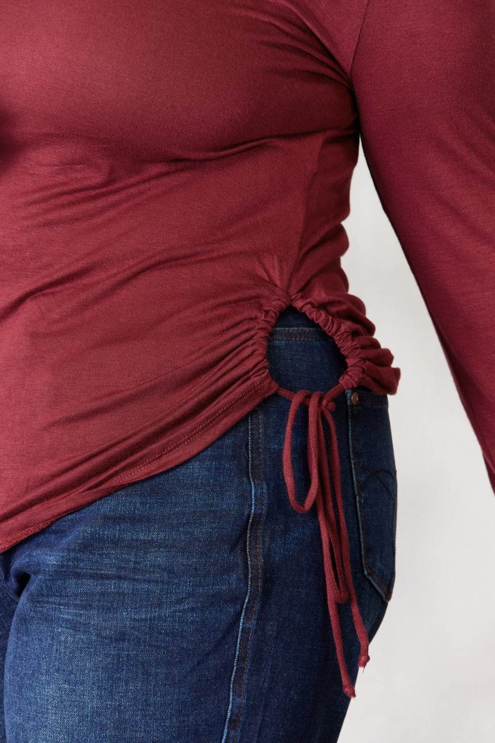 Culture Code Full Size Drawstring Round Neck Long Sleeve Top - DaTrendStore.Com