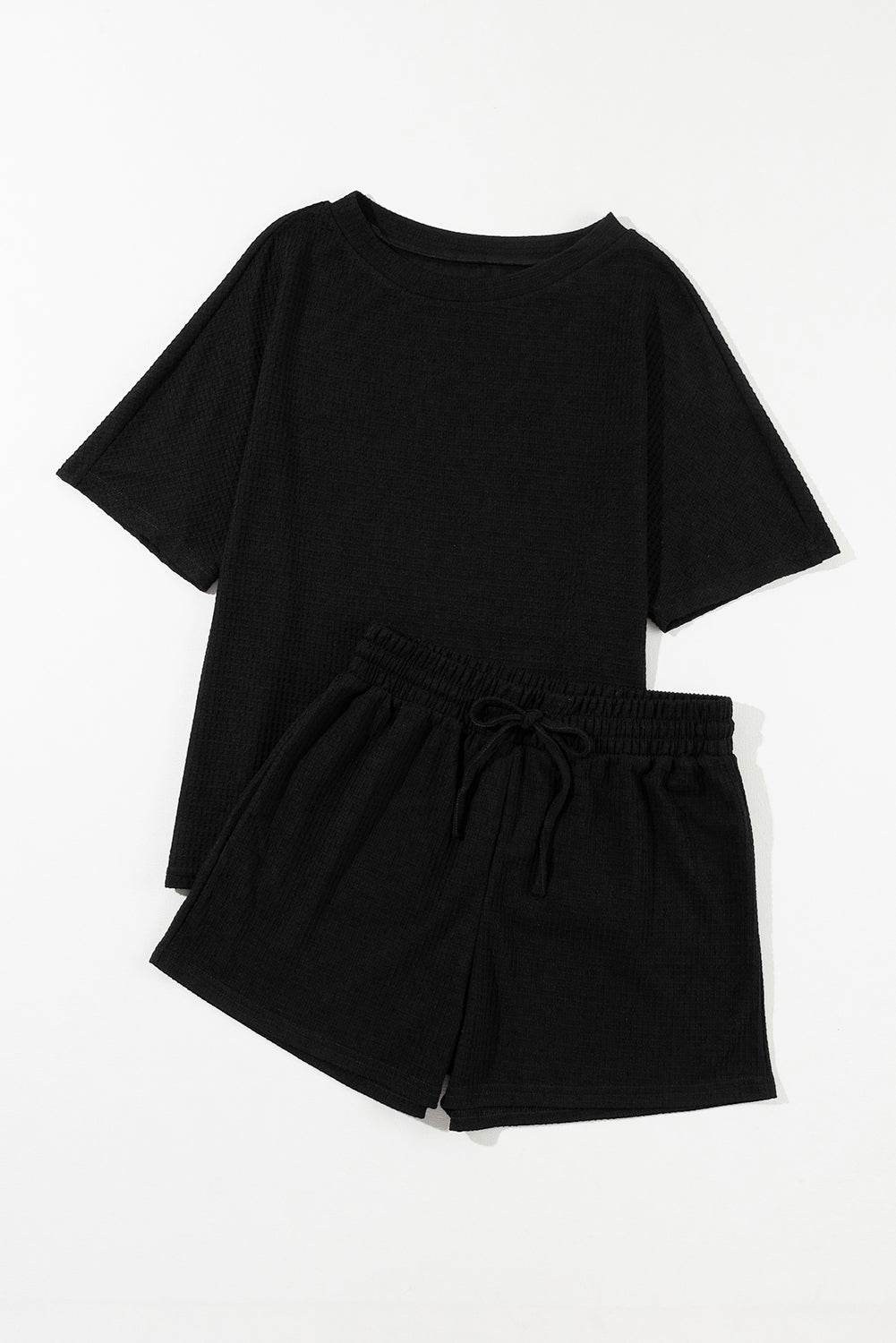 Round Neck Short Sleeve Top and Drawstring Shorts Set - DaTrendStore.Com