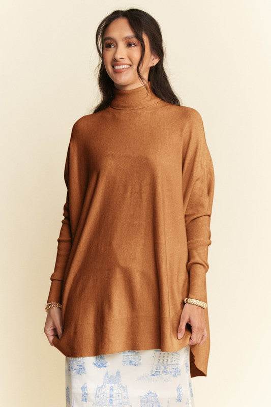 Davi & Dani High-Low Turtleneck Long Sleeve Knit Top - DaTrendStore.Com