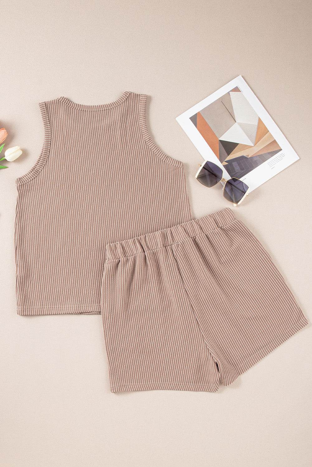 Textured Round Neck Tank and Shorts Set - DaTrendStore.Com
