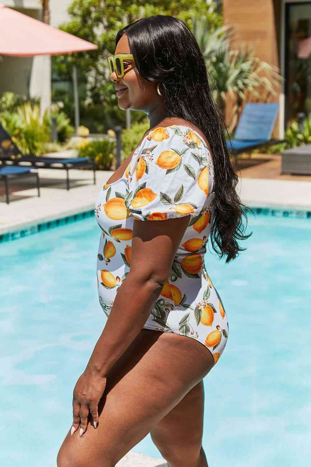 Marina West Swim Salty Air Puff Sleeve One-Piece in Citrus Orange - DaTrendStore.Com