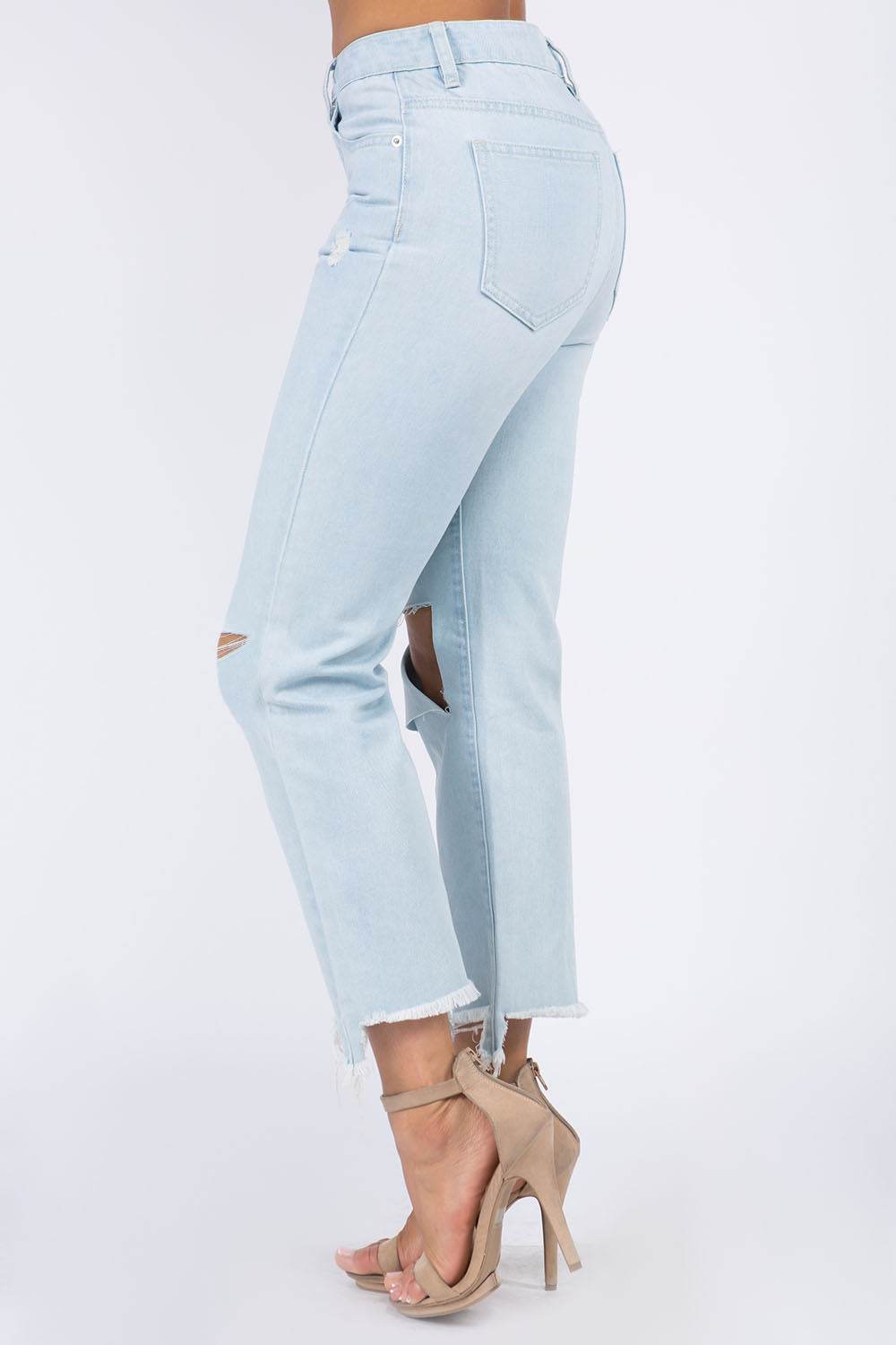American Bazi High Waist Distressed Raw Hem Jeans - DaTrendStore.Com