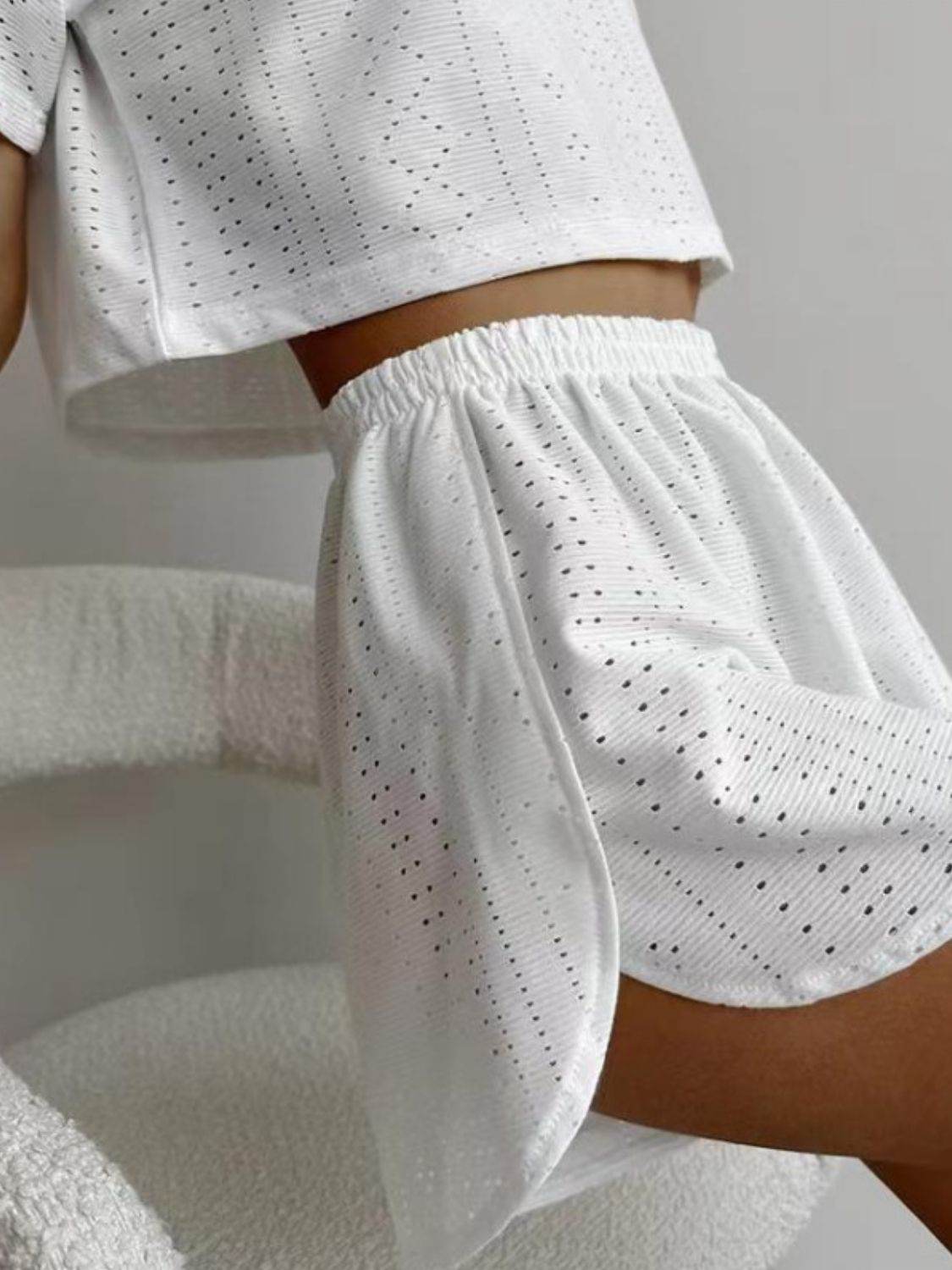 Eyelet Round Neck Top and Shorts Set - DaTrendStore.Com