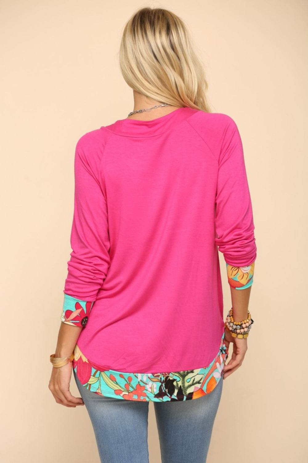 Celeste Full Size Tropical Print Long Sleeve T-Shirt - DaTrendStore.Com