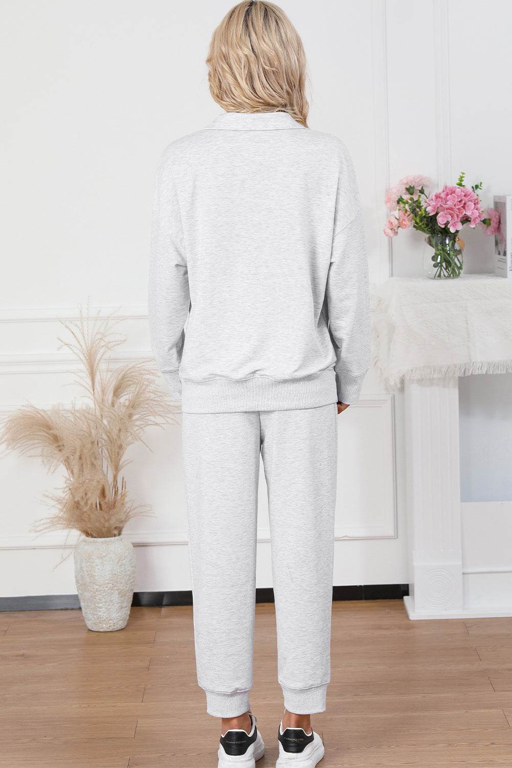 Half Zip Sweatshirt and Drawstring Sweatpants Set - DaTrendStore.Com