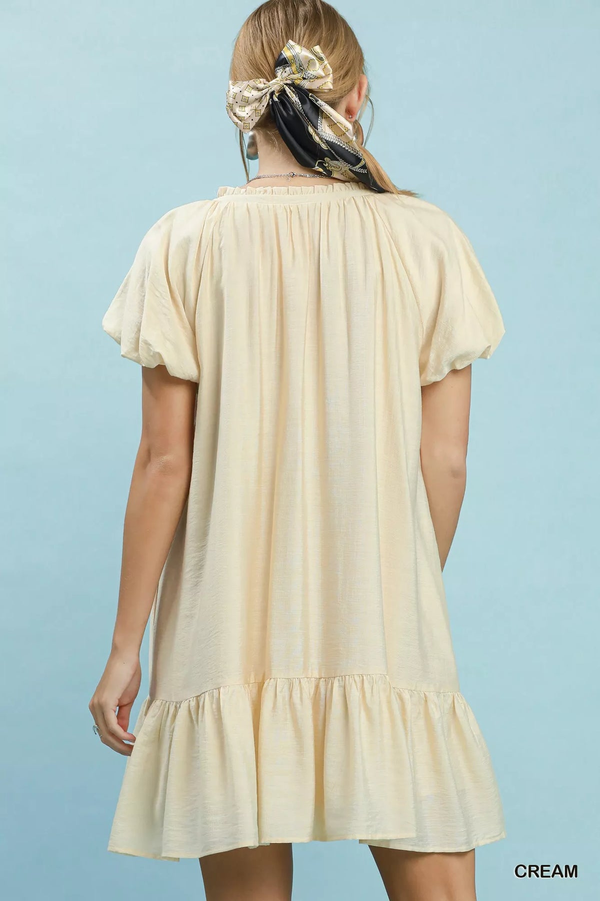 Umgee Ruffle Hem Shift Mini Dress - Cream