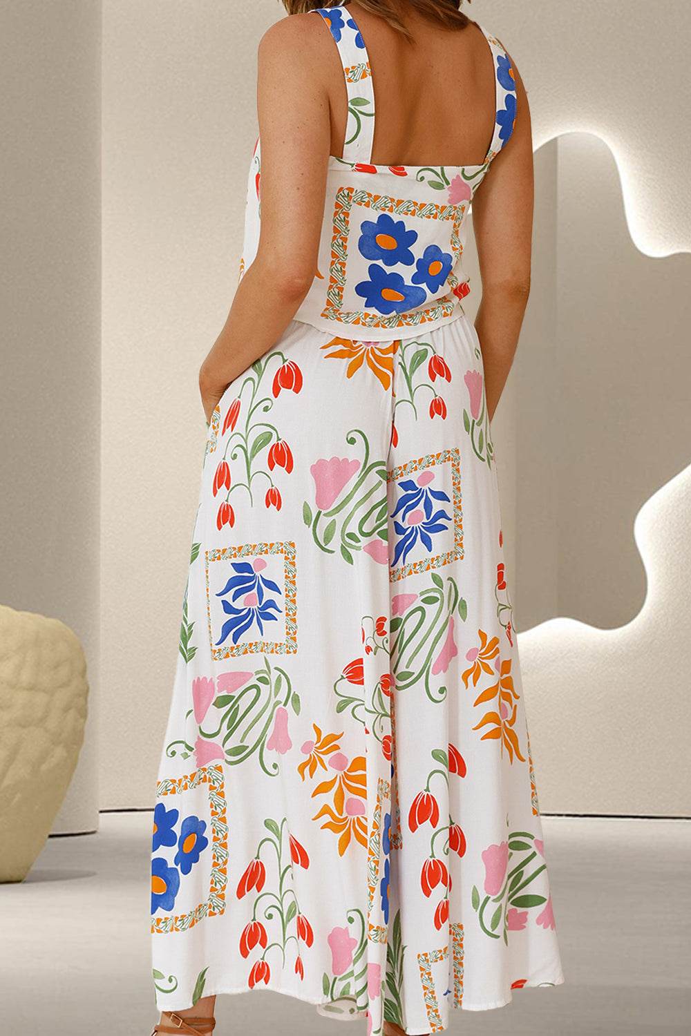 Printed Square Neck Top and Pants Set - DaTrendStore.Com