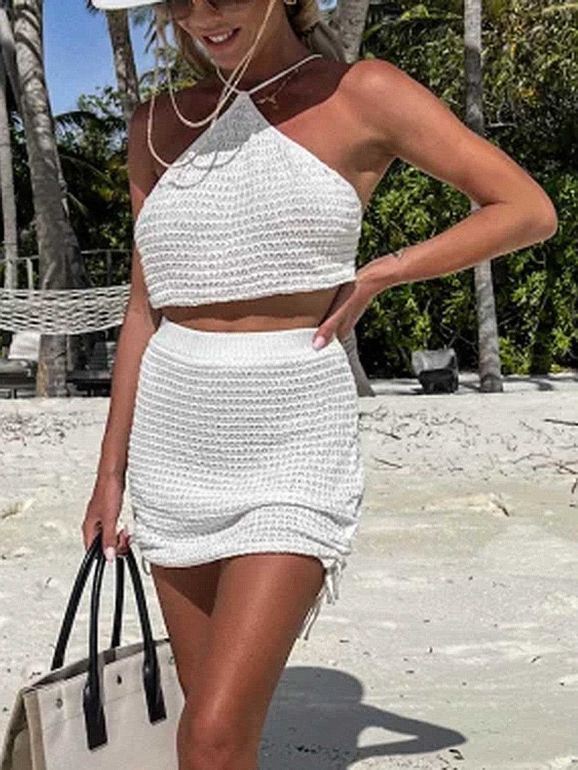Tied Top and Drawstring Mini Skirt Set - DaTrendStore.Com