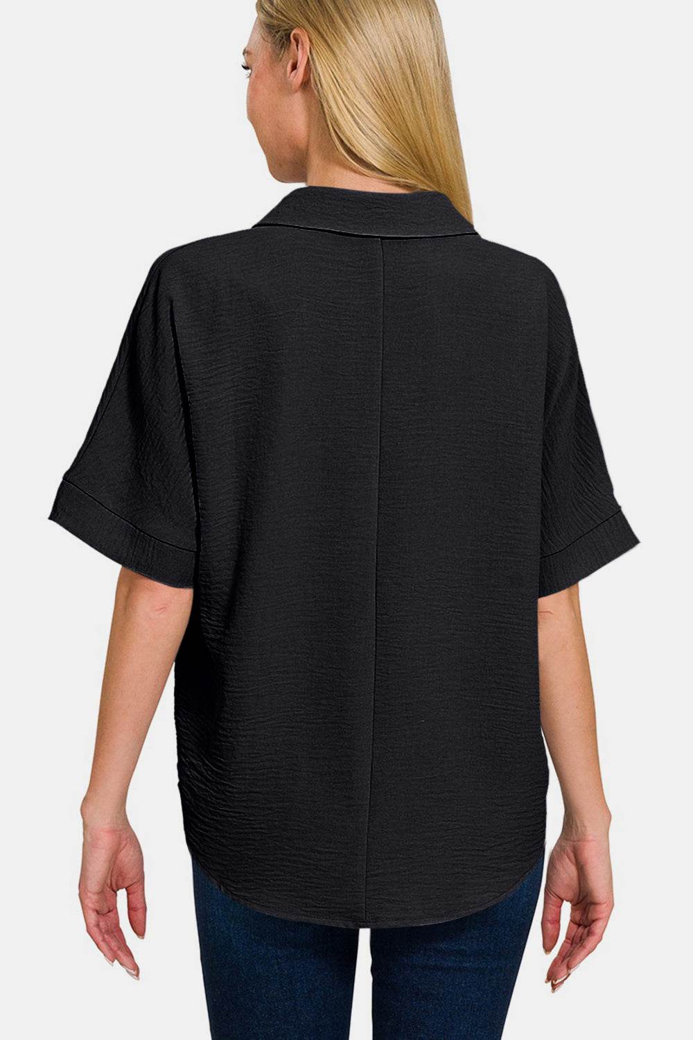 Zenana Full Size Texture Collared Neck Short Sleeve Top - DaTrendStore.Com