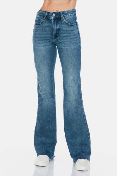 Judy Blue Full Size Tummy Control Cut Hem Flare Jeans - DaTrendStore.Com