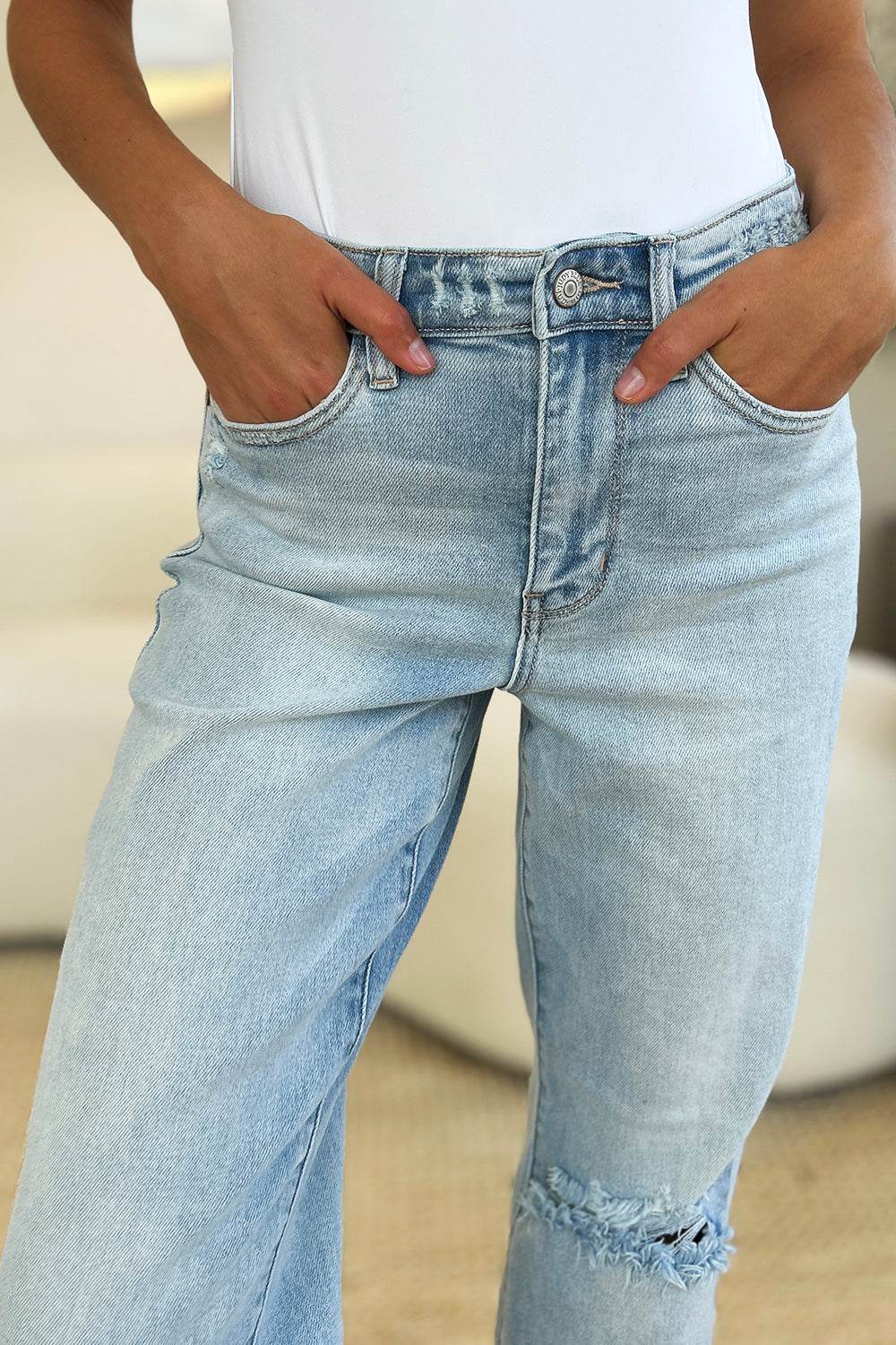 Judy Blue Full Size High Waist Distressed Straight Jeans - DaTrendStore.Com